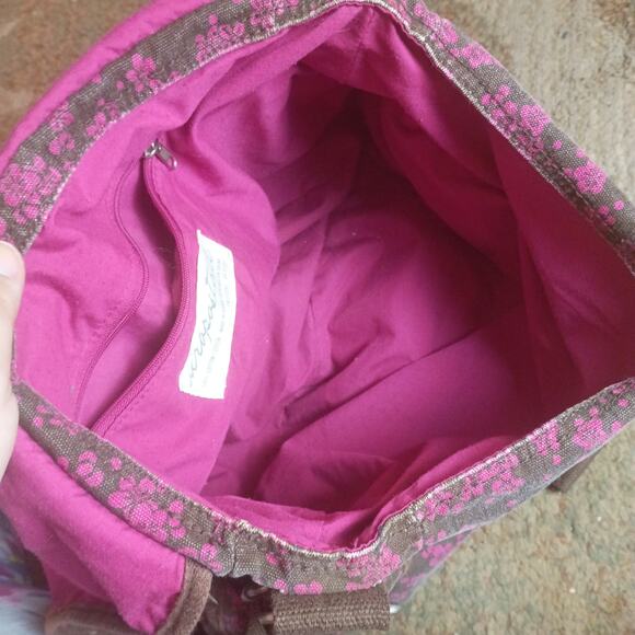 Aeropostale Brown & Pink Floral Y2K Canvas Multi-Pocket Messenger Bag Backpack - Picture 3 of 6